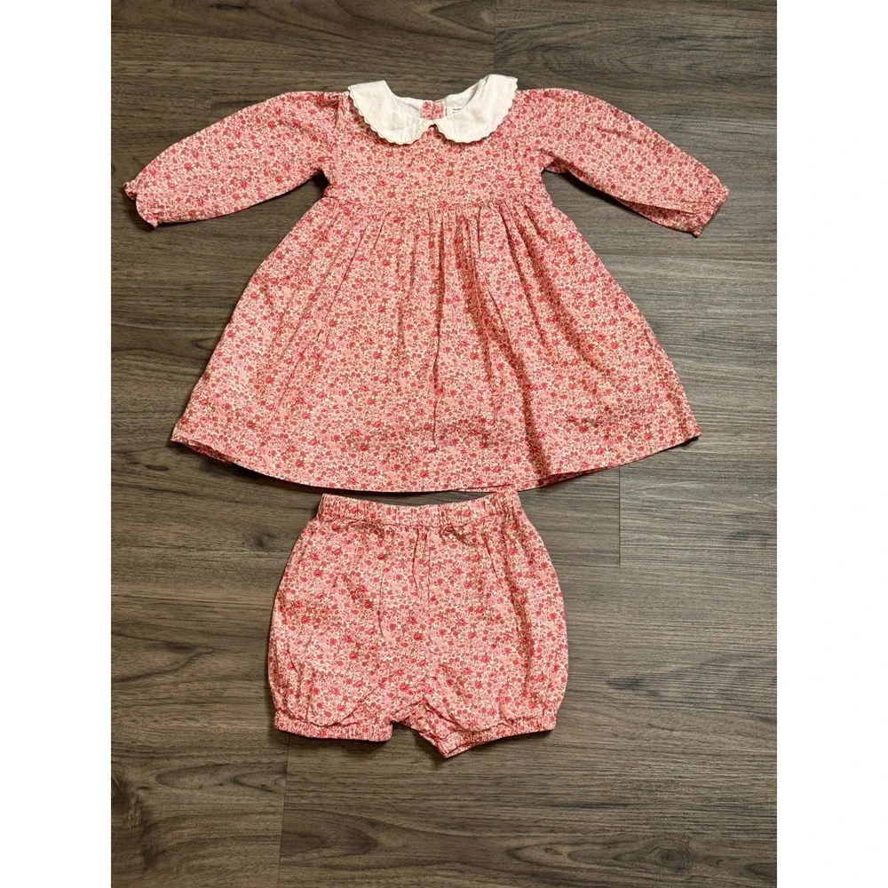Rachel Riley Baby Girl Dress Peter Pan Collar Floral Print 12 Months Cottagecore